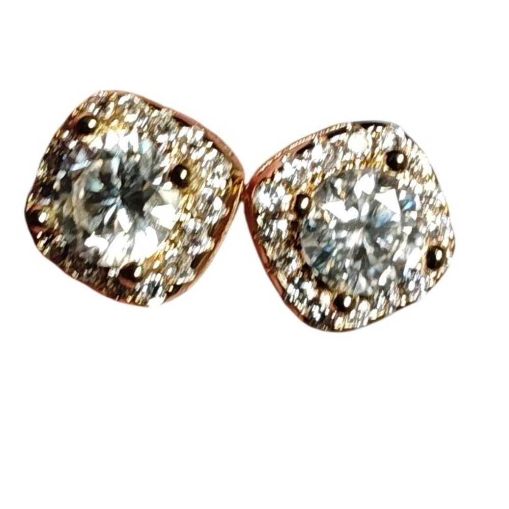 Stud Earrings  Gold vermeil Moissanite 1ct Halo Round Brilliant VVS1 D 5mm GRA